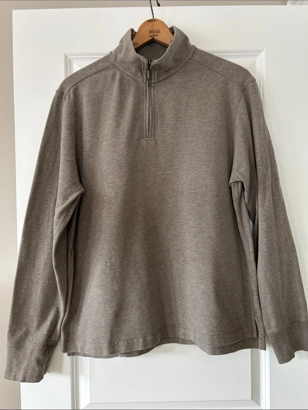 J Crew Authentic Sueded Jersey 1/4 Zip Pullover Sz L w MEASUREMENTS Brown/Tan